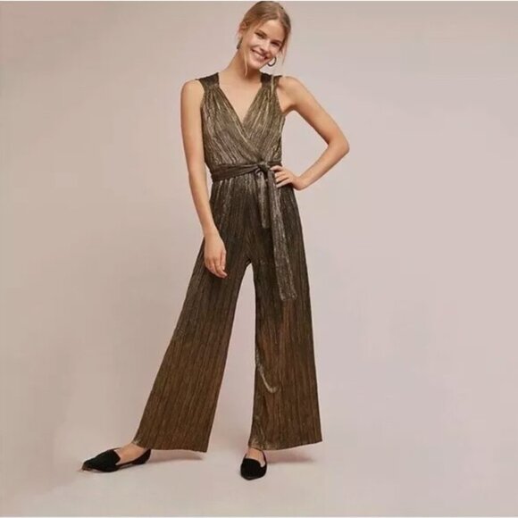 Vanessa Virginia by Anthropologie Pont Neuf Gold Metallic Jumpsuit Women's XS - Picture 5 of 16